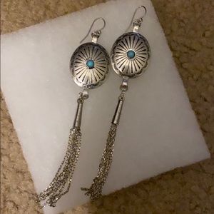 Silver Turquoise Long Earrings